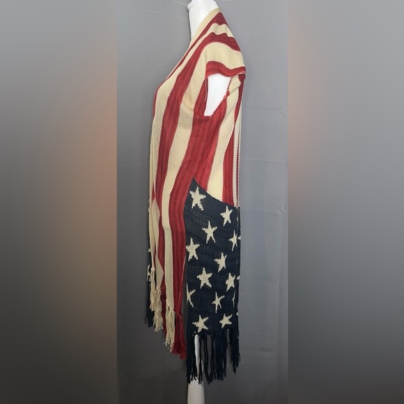 Rue 21 American Flag Knit Sleeveless Kimono Long Vest Women’s XS - Picture 2 of 5